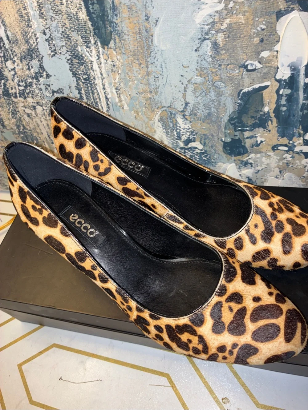 NWOT ECCO Leopard Print Wedge Pumps - Calf-hair Size10
